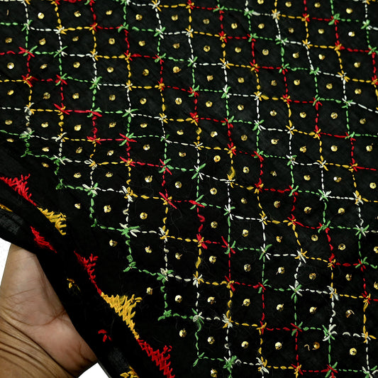 Indian Vintage Dupatta Black Long Stole Hand Embroidered Bagh Phulkari Stole Scarves Fringes Party wear