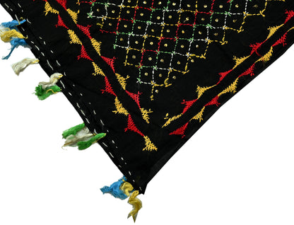 Indian Vintage Dupatta Black Long Stole Hand Embroidered Bagh Phulkari Stole Scarves Fringes Party wear