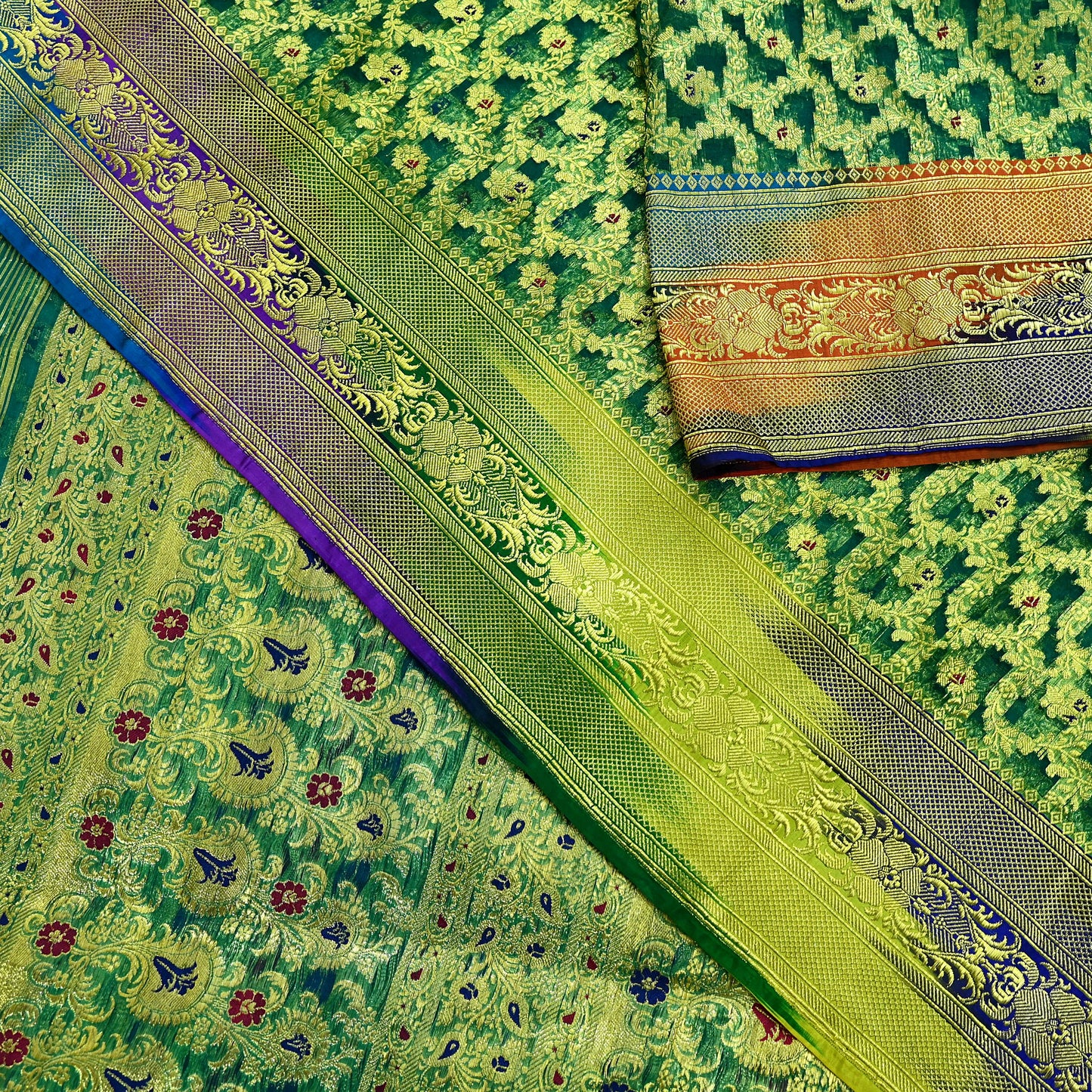 Indian Vintage Sari Heavy Green Pure Organza Silk Woven Brocade Banarasi Sarees Zari 5Yd Ethnic Fabric Dress Making Wedding Sarees