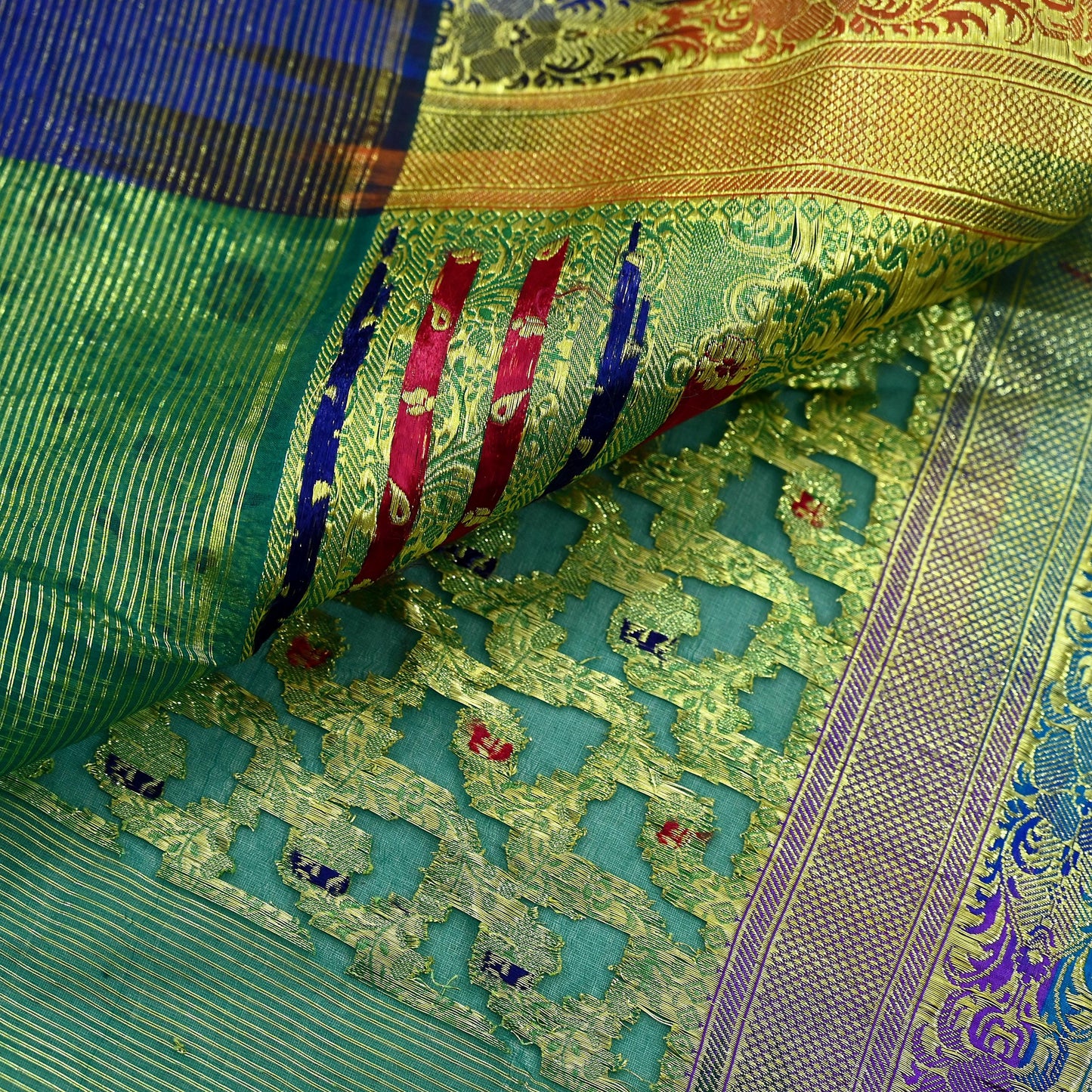 Indian Vintage Sari Heavy Green Pure Organza Silk Woven Brocade Banarasi Sarees Zari 5Yd Ethnic Fabric Dress Making Wedding Sarees