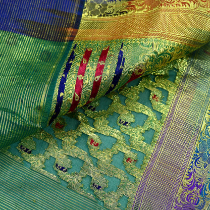 Indian Vintage Sari Heavy Green Pure Organza Silk Woven Brocade Banarasi Sarees Zari 5Yd Ethnic Fabric Dress Making Wedding Sarees