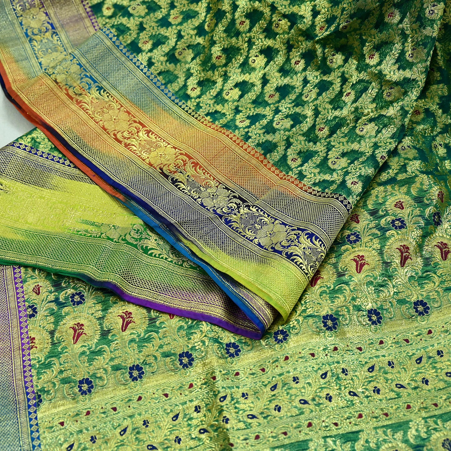 Indian Vintage Sari Heavy Green Pure Organza Silk Woven Brocade Banarasi Sarees Zari 5Yd Ethnic Fabric Dress Making Wedding Sarees