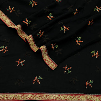 Indian Vintage Dupatta Black Pure Georgette silk Long Stole Embroidered Scarves Stole Veil Wrap