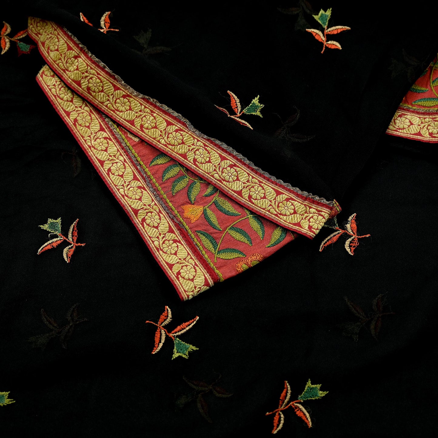Indian Vintage Dupatta Black Pure Georgette silk Long Stole Embroidered Scarves Stole Veil Wrap
