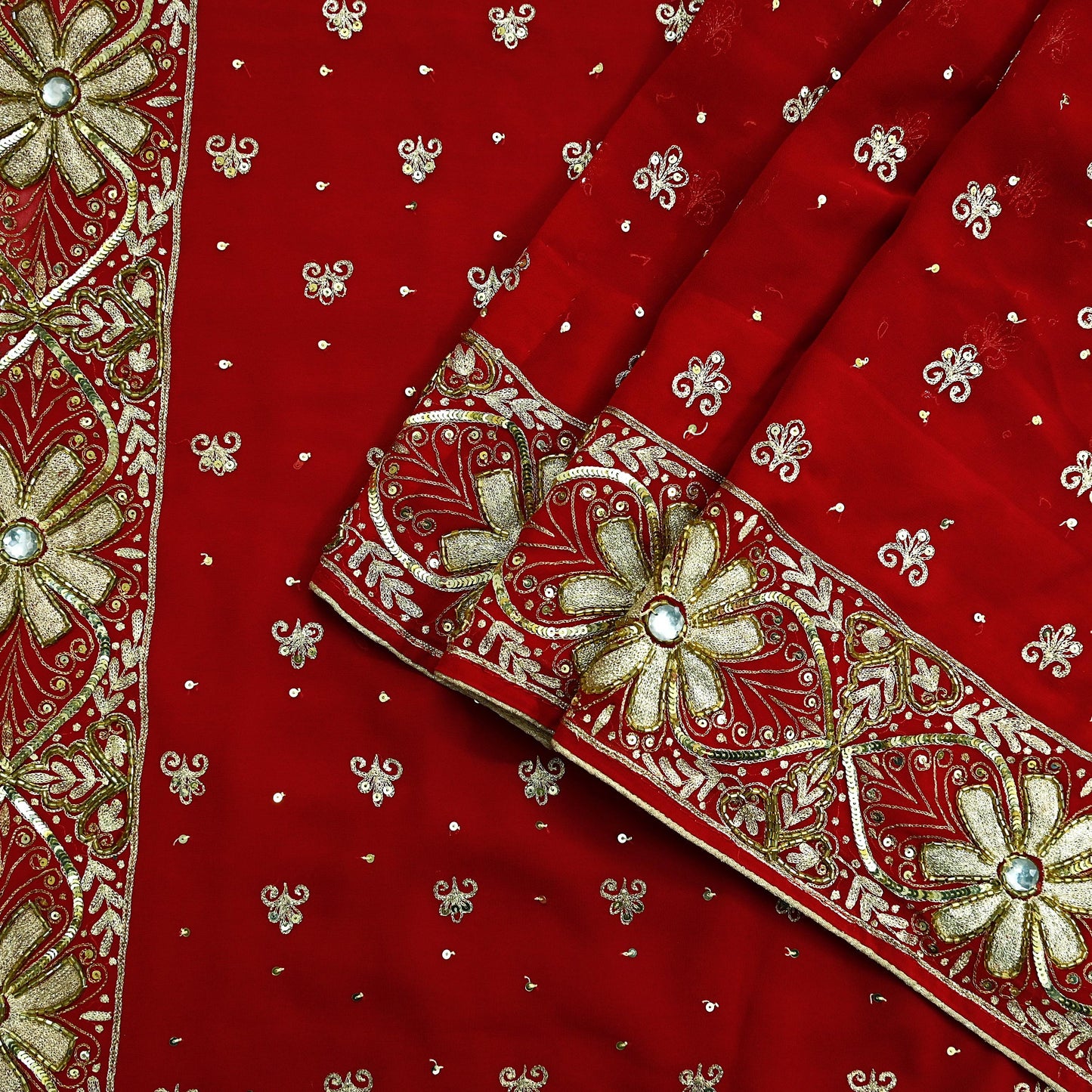 Indian Vintage Heavy Sari Red Pure Georgette Silk Hand Embroidered Sarees Craft Fabric 5Yd Sewing Ethnic Zardozi/dabka zari Wedding sarees