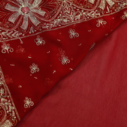 Indian Vintage Heavy Sari Red Pure Georgette Silk Hand Embroidered Sarees Craft Fabric 5Yd Sewing Ethnic Zardozi/dabka zari Wedding sarees