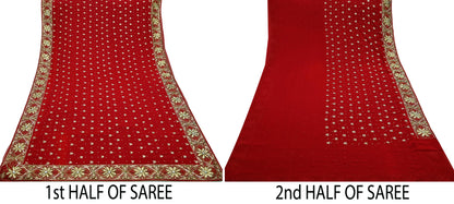 Indian Vintage Heavy Sari Red Pure Georgette Silk Hand Embroidered Sarees Craft Fabric 5Yd Sewing Ethnic Zardozi/dabka zari Wedding sarees