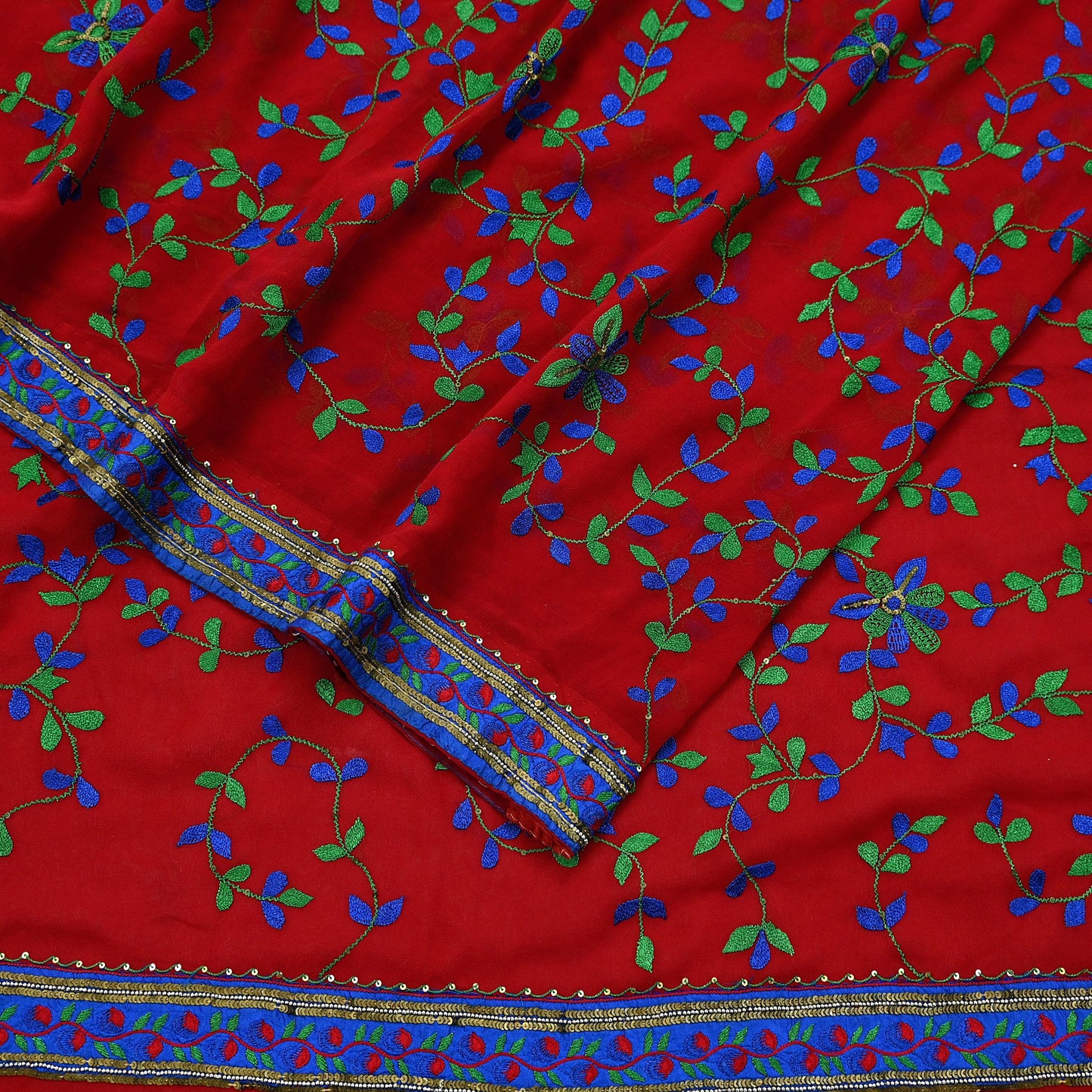 Indian Vintage Heavy Sarees Red Pure Georgette Silk Hand Embroidered Sari Fabric 6Yd Sewing Ethnic Sequins Wedding sarees