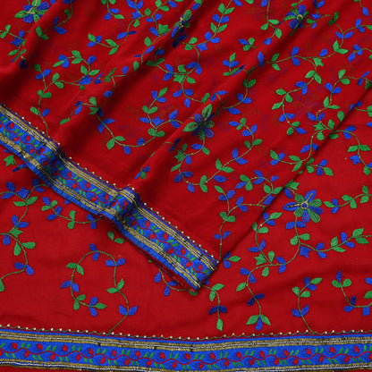 Indian Vintage Heavy Sarees Red Pure Georgette Silk Hand Embroidered Sari Fabric 6Yd Sewing Ethnic Sequins Wedding sarees