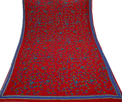Indian Vintage Heavy Sarees Red Pure Georgette Silk Hand Embroidered Sari Fabric 6Yd Sewing Ethnic Sequins Wedding sarees