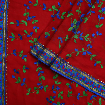 Indian Vintage Heavy Sarees Red Pure Georgette Silk Hand Embroidered Sari Fabric 6Yd Sewing Ethnic Sequins Wedding sarees