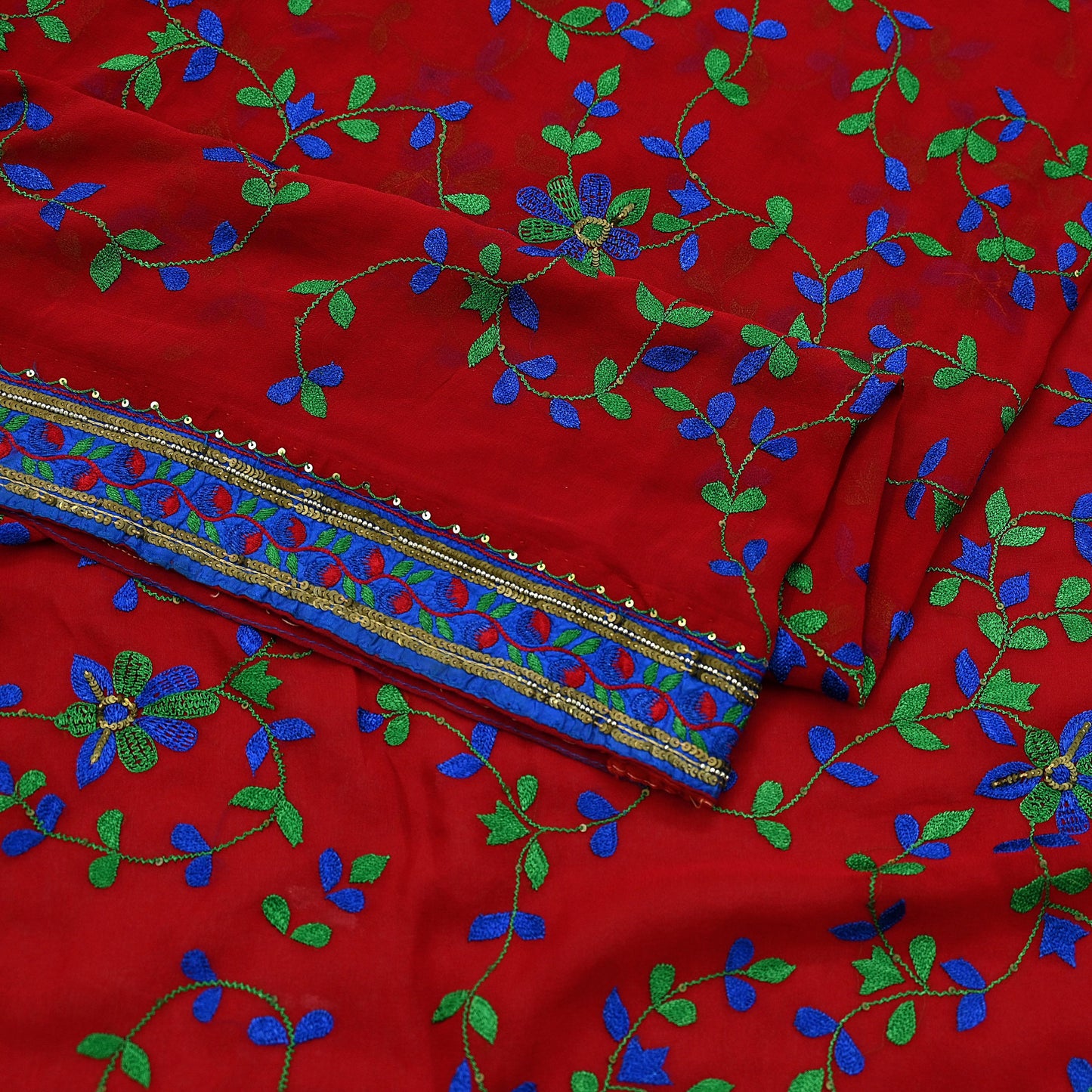 Indian Vintage Heavy Sarees Red Pure Georgette Silk Hand Embroidered Sari Fabric 6Yd Sewing Ethnic Sequins Wedding sarees
