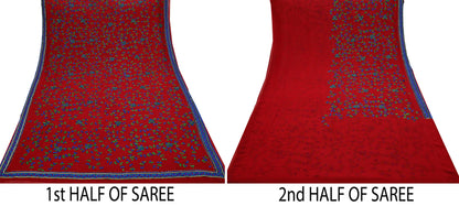 Indian Vintage Heavy Sarees Red Pure Georgette Silk Hand Embroidered Sari Fabric 6Yd Sewing Ethnic Sequins Wedding sarees