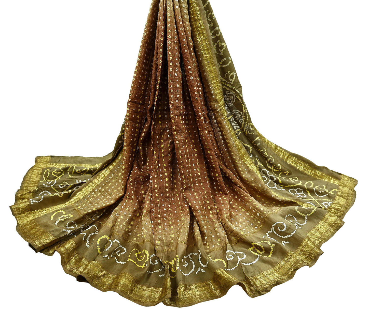 Women Indian Vintage Green Dupatta Long Stole Pure silk Bandhani Dupatta Veil Scarves soft Boho Wrap Zari Border