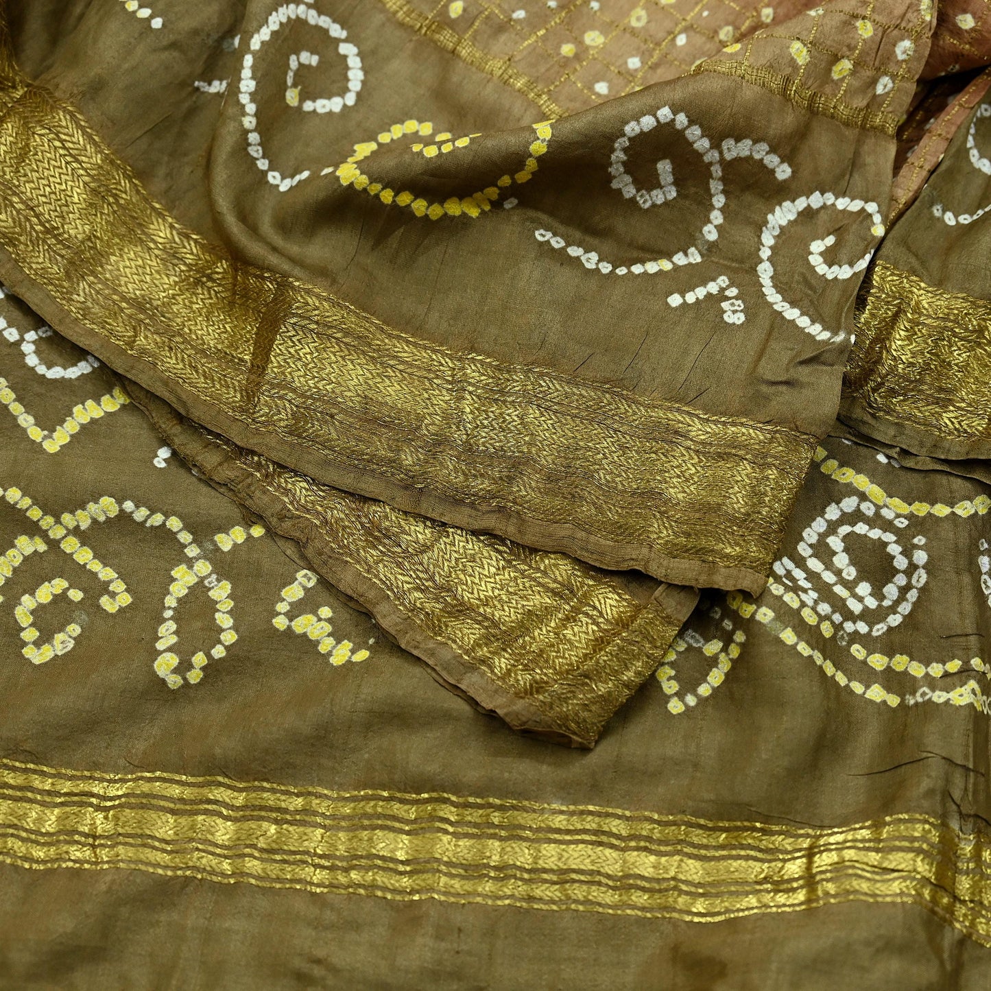 Women Indian Vintage Green Dupatta Long Stole Pure silk Bandhani Dupatta Veil Scarves soft Boho Wrap Zari Border