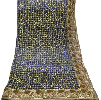 Indian Vintage Heavy Purple Dupatta Blend Georgette Long Stole Hand Embroidered Scarf Zardozi/Dabka Wedding/Bridal Veil Hijab