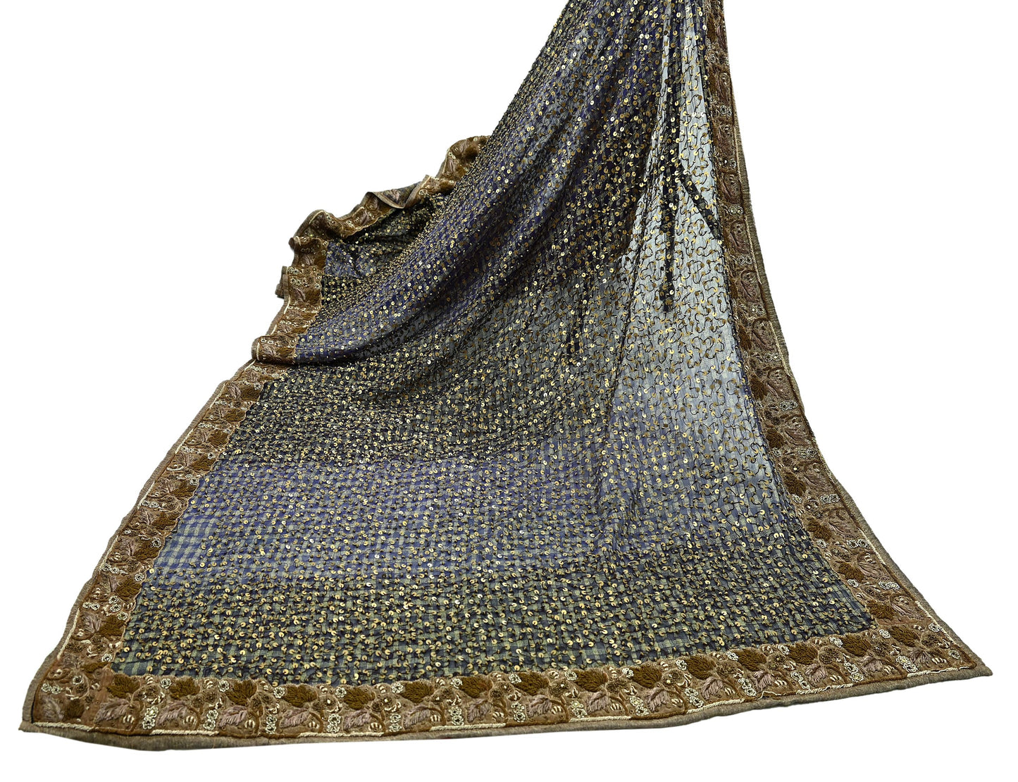 Indian Vintage Heavy Purple Dupatta Blend Georgette Long Stole Hand Embroidered Scarf Zardozi/Dabka Wedding/Bridal Veil Hijab
