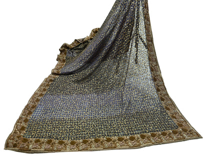 Indian Vintage Heavy Purple Dupatta Blend Georgette Long Stole Hand Embroidered Scarf Zardozi/Dabka Wedding/Bridal Veil Hijab