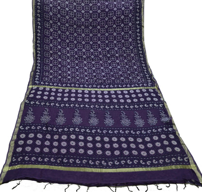 Indian Vintage Sari Purple Pure chanderi Silk Bagru Printed Saree 5Yd Fabric Floral Soft Zari Border Ethnic Upcycle Crafting Dress making