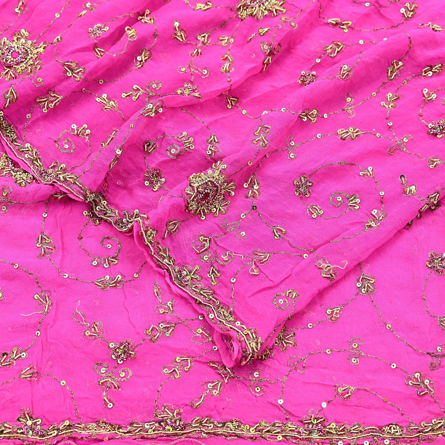 Indian Vintage Heavy Pink Dupatta Pure Georgette Silk Long Stole Hand Embroidered Scarves Scarf Zari Zardozi Bridal/Wedding Veil
