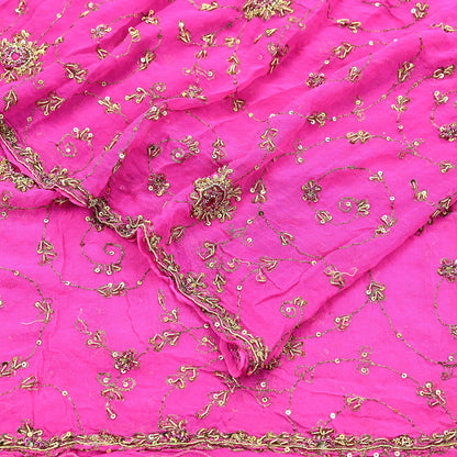 Indian Vintage Heavy Pink Dupatta Pure Georgette Silk Long Stole Hand Embroidered Scarves Scarf Zari Zardozi Bridal/Wedding Veil