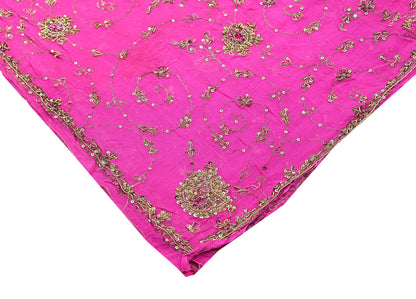 Indian Vintage Heavy Pink Dupatta Pure Georgette Silk Long Stole Hand Embroidered Scarves Scarf Zari Zardozi Bridal/Wedding Veil