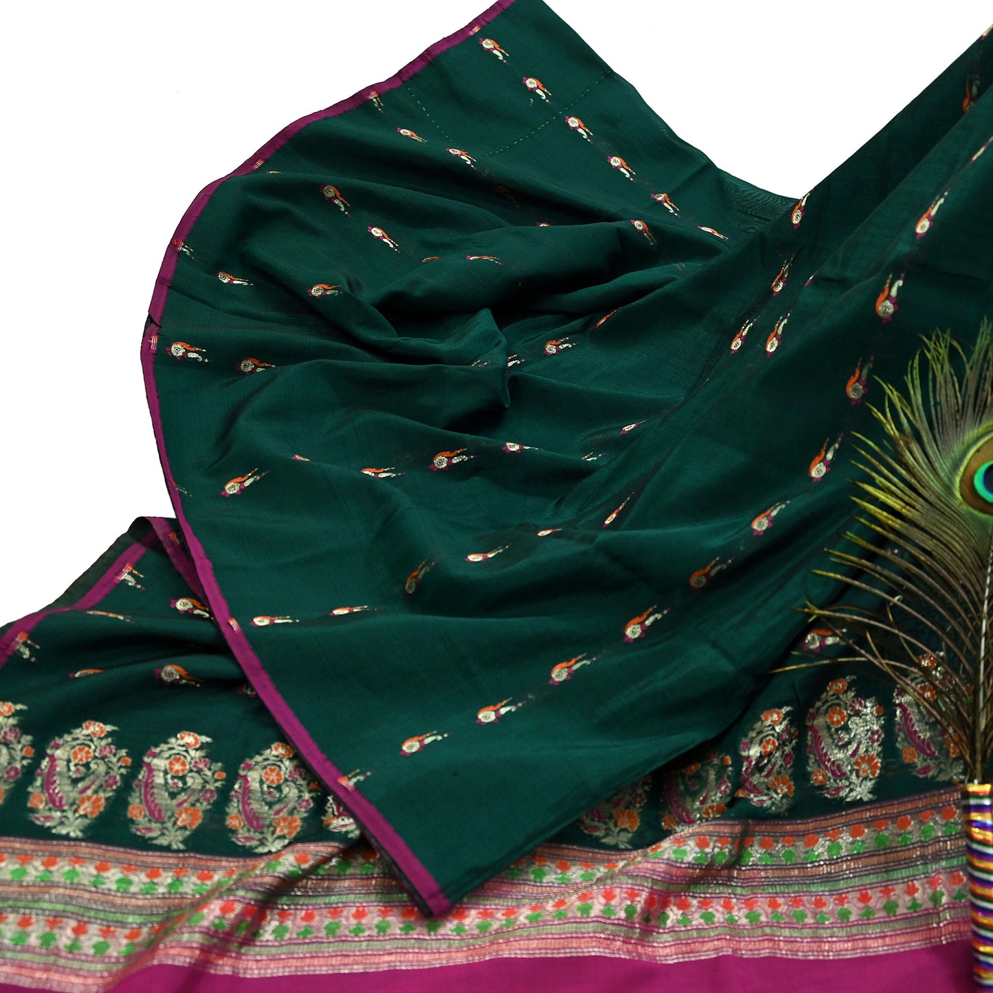 Indian Vintage Sari Green & Pink Hand Woven Sarees 100% Pure Silk Zari 5Yd Craft Fabric Sewing Dress making Quilting Crafting