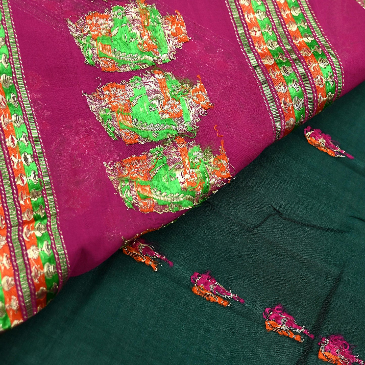 Indian Vintage Sari Green & Pink Hand Woven Sarees 100% Pure Silk Zari 5Yd Craft Fabric Sewing Dress making Quilting Crafting