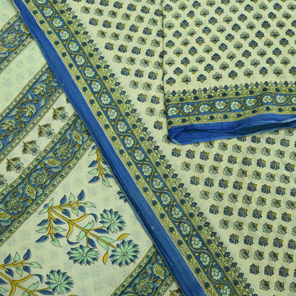 Indian Vintage Sari Ivory Block Printed Pure Cotton Sarees 5Yd Craft Fabric Soft Sewing Sarong Wrap Boho Upcycle quilting Dress making