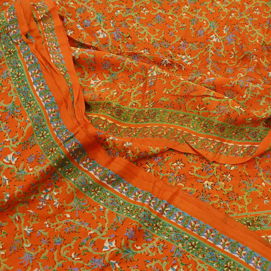 Indian Vintage Sari Orange 100% Pure Silk Printed Saree Craft Fabric 6yd Sewing Dress Making Soft Wrap Paisley Quilting Crafting Upcycle