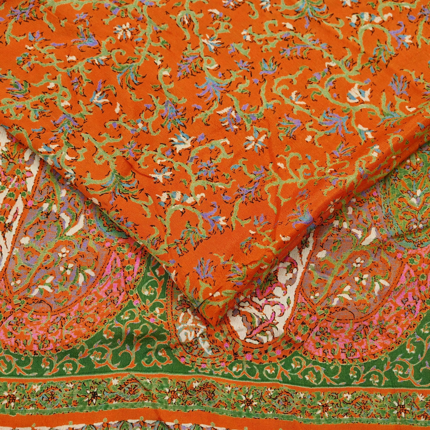 Indian Vintage Sari Orange 100% Pure Silk Printed Saree Craft Fabric 6yd Sewing Dress Making Soft Wrap Paisley Quilting Crafting Upcycle
