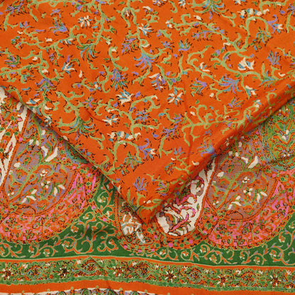 Indian Vintage Sari Orange 100% Pure Silk Printed Saree Craft Fabric 6yd Sewing Dress Making Soft Wrap Paisley Quilting Crafting Upcycle