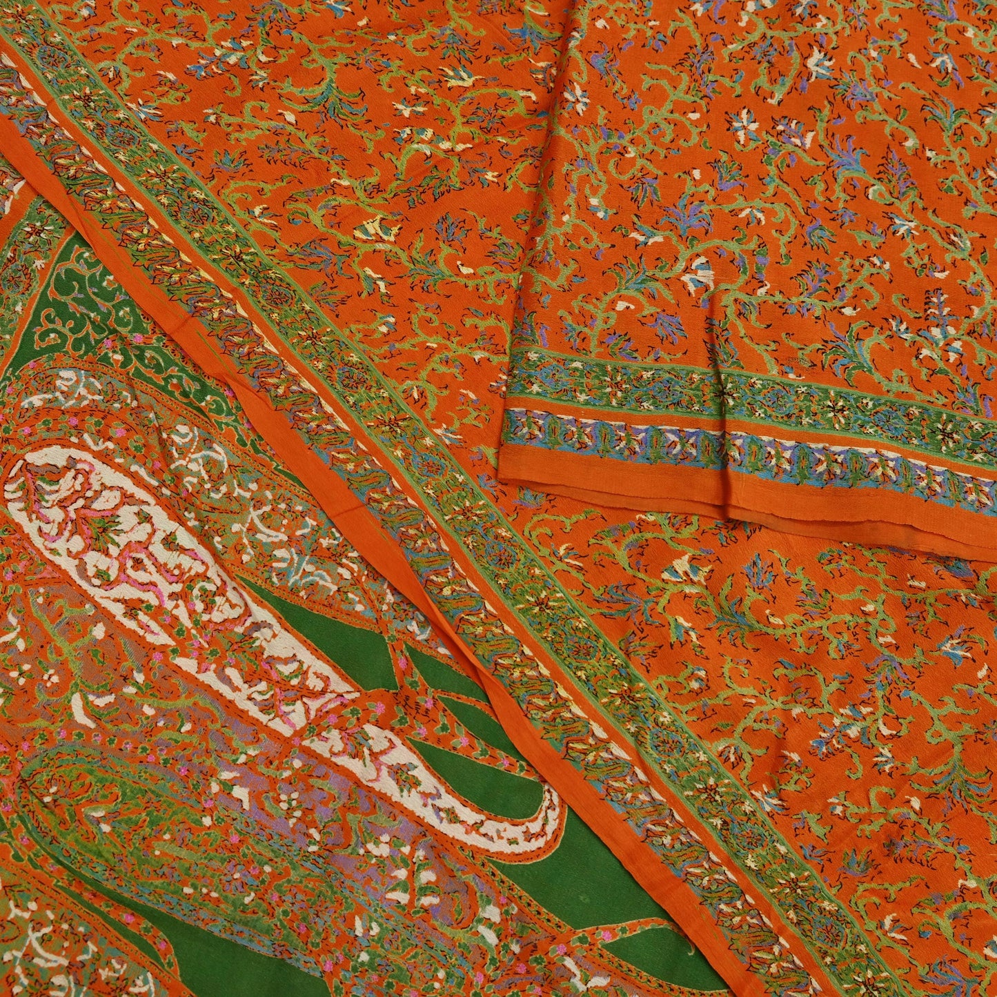 Indian Vintage Sari Orange 100% Pure Silk Printed Saree Craft Fabric 6yd Sewing Dress Making Soft Wrap Paisley Quilting Crafting Upcycle