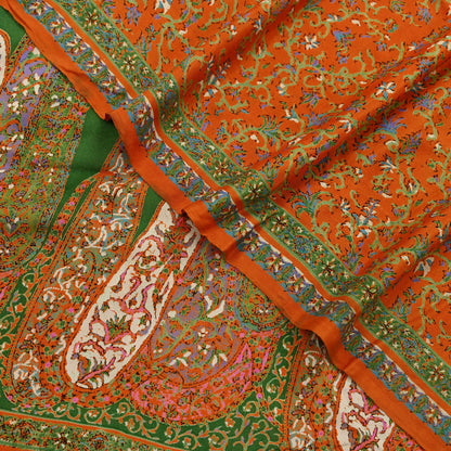 Indian Vintage Sari Orange 100% Pure Silk Printed Saree Craft Fabric 6yd Sewing Dress Making Soft Wrap Paisley Quilting Crafting Upcycle