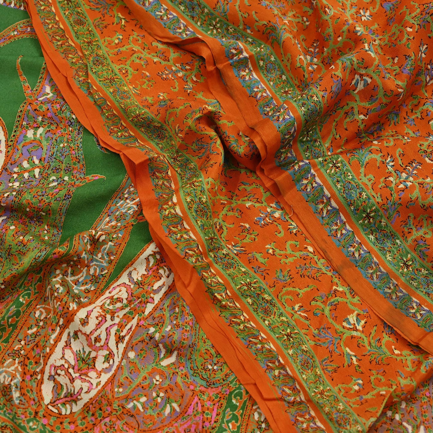 Indian Vintage Sari Orange 100% Pure Silk Printed Saree Craft Fabric 6yd Sewing Dress Making Soft Wrap Paisley Quilting Crafting Upcycle