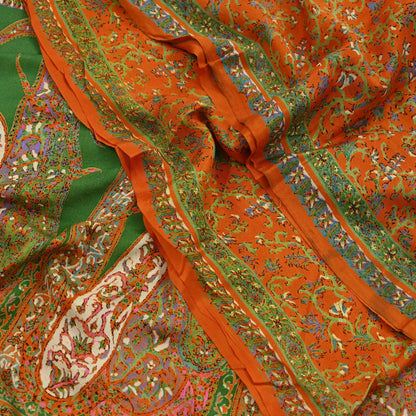 Indian Vintage Sari Orange 100% Pure Silk Printed Saree Craft Fabric 6yd Sewing Dress Making Soft Wrap Paisley Quilting Crafting Upcycle
