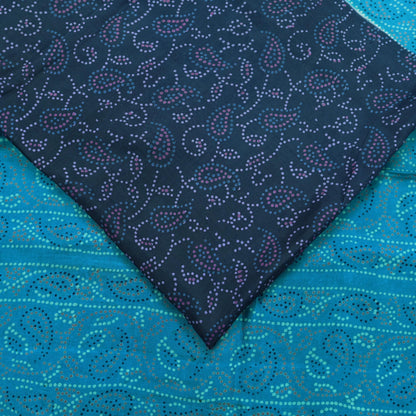 Indian Vintage Sari Blue Pure Silk Bandhani Printed Sarees Fabric 6yd Floral Sewing Traditional Culture Sari Ethnic Fabric