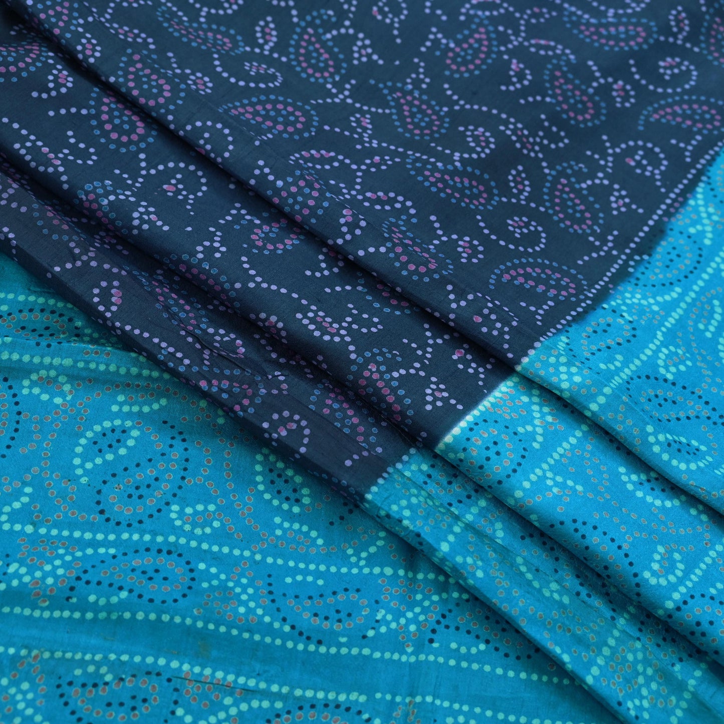 Indian Vintage Sari Blue Pure Silk Bandhani Printed Sarees Fabric 6yd Floral Sewing Traditional Culture Sari Ethnic Fabric