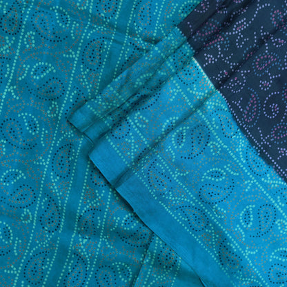 Indian Vintage Sari Blue Pure Silk Bandhani Printed Sarees Fabric 6yd Floral Sewing Traditional Culture Sari Ethnic Fabric