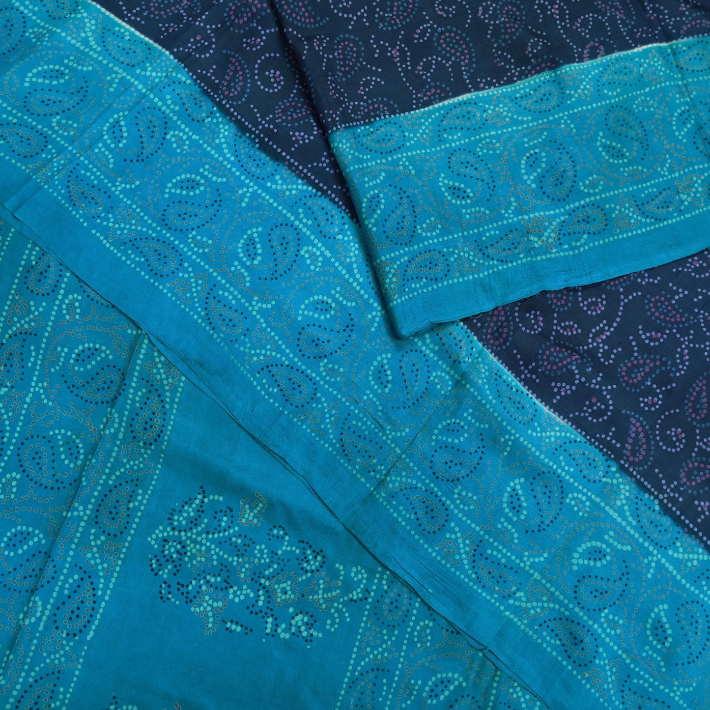 Indian Vintage Sari Blue Pure Silk Bandhani Printed Sarees Fabric 6yd Floral Sewing Traditional Culture Sari Ethnic Fabric