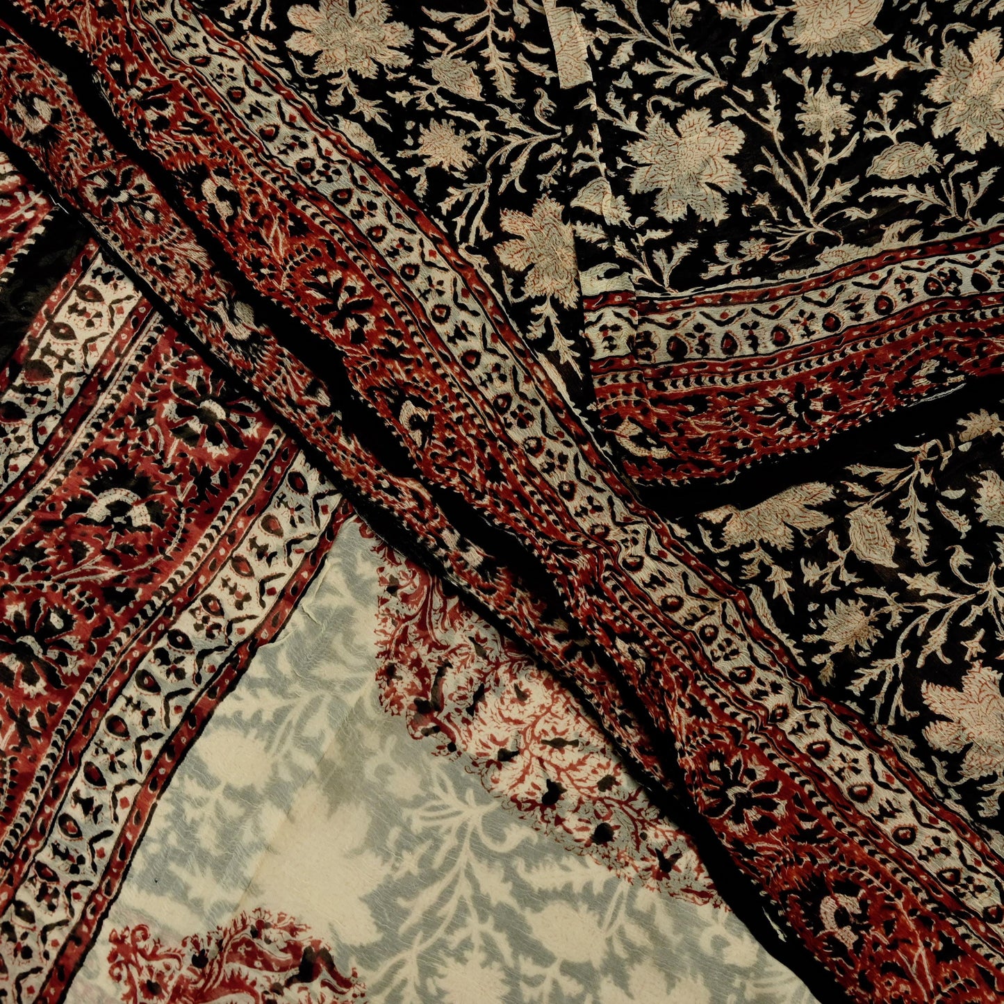 Indian Women Vintage Peach & Black Saree Pure Chiffon Silk Printed Sari Craft Fabric Sewing 6Yd Soft Light Sari Dress Making