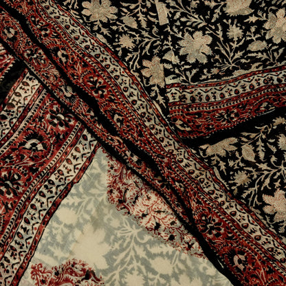 Indian Women Vintage Peach & Black Saree Pure Chiffon Silk Printed Sari Craft Fabric Sewing 6Yd Soft Light Sari Dress Making