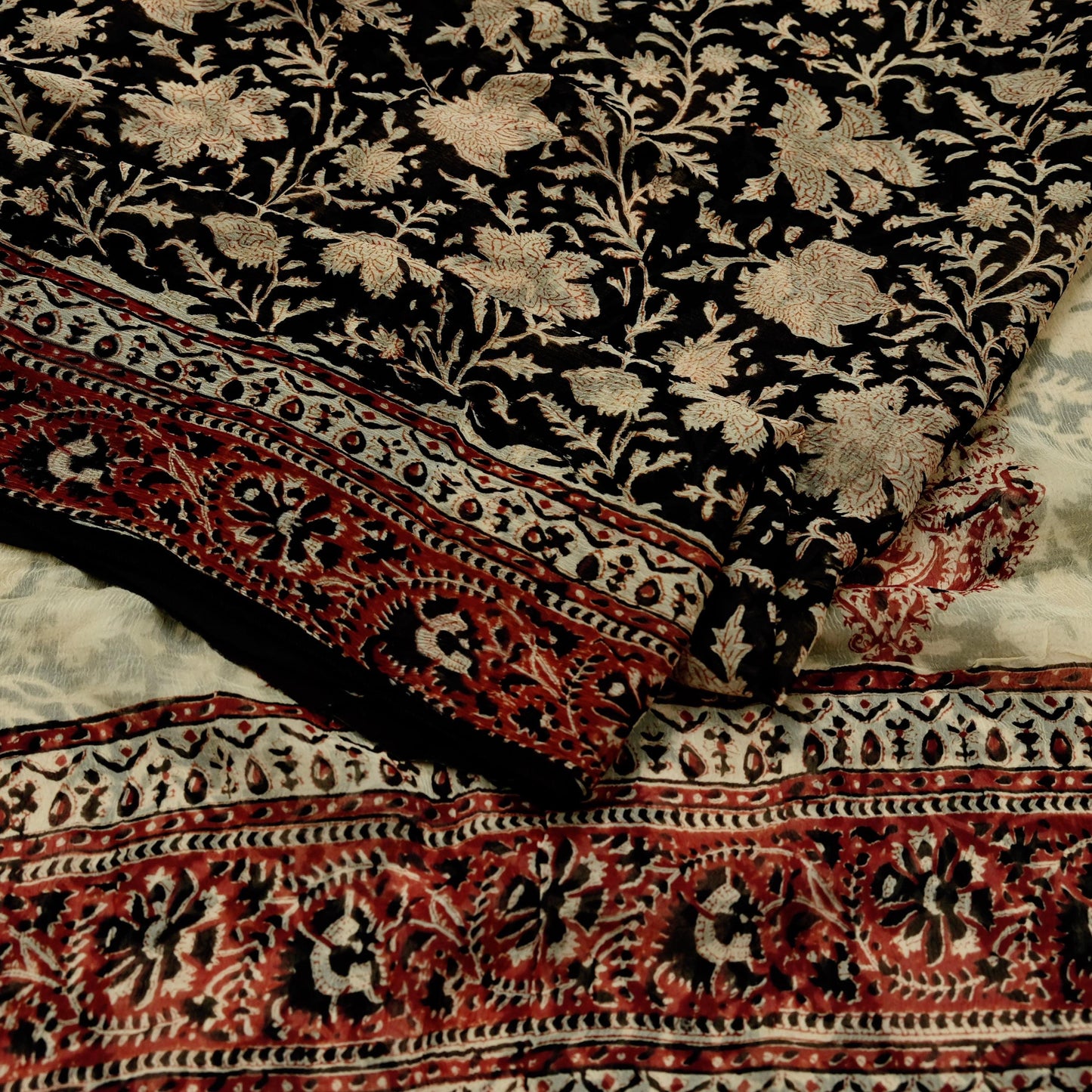 Indian Women Vintage Peach & Black Saree Pure Chiffon Silk Printed Sari Craft Fabric Sewing 6Yd Soft Light Sari Dress Making