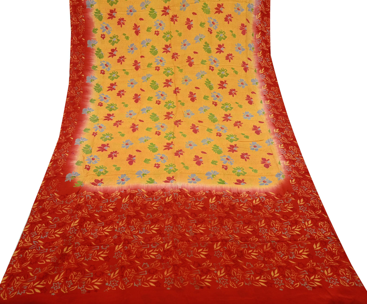 Indian Vintage Sari Mustard Pure Crepe Silk Printed Saree 5yd Sewing Floral Soft Craft Fabric Wrap Dress making Crafting Quilting