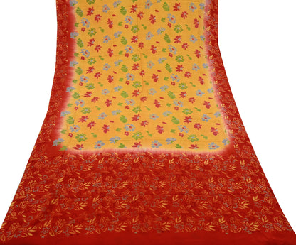 Indian Vintage Sari Mustard Pure Crepe Silk Printed Saree 5yd Sewing Floral Soft Craft Fabric Wrap Dress making Crafting Quilting