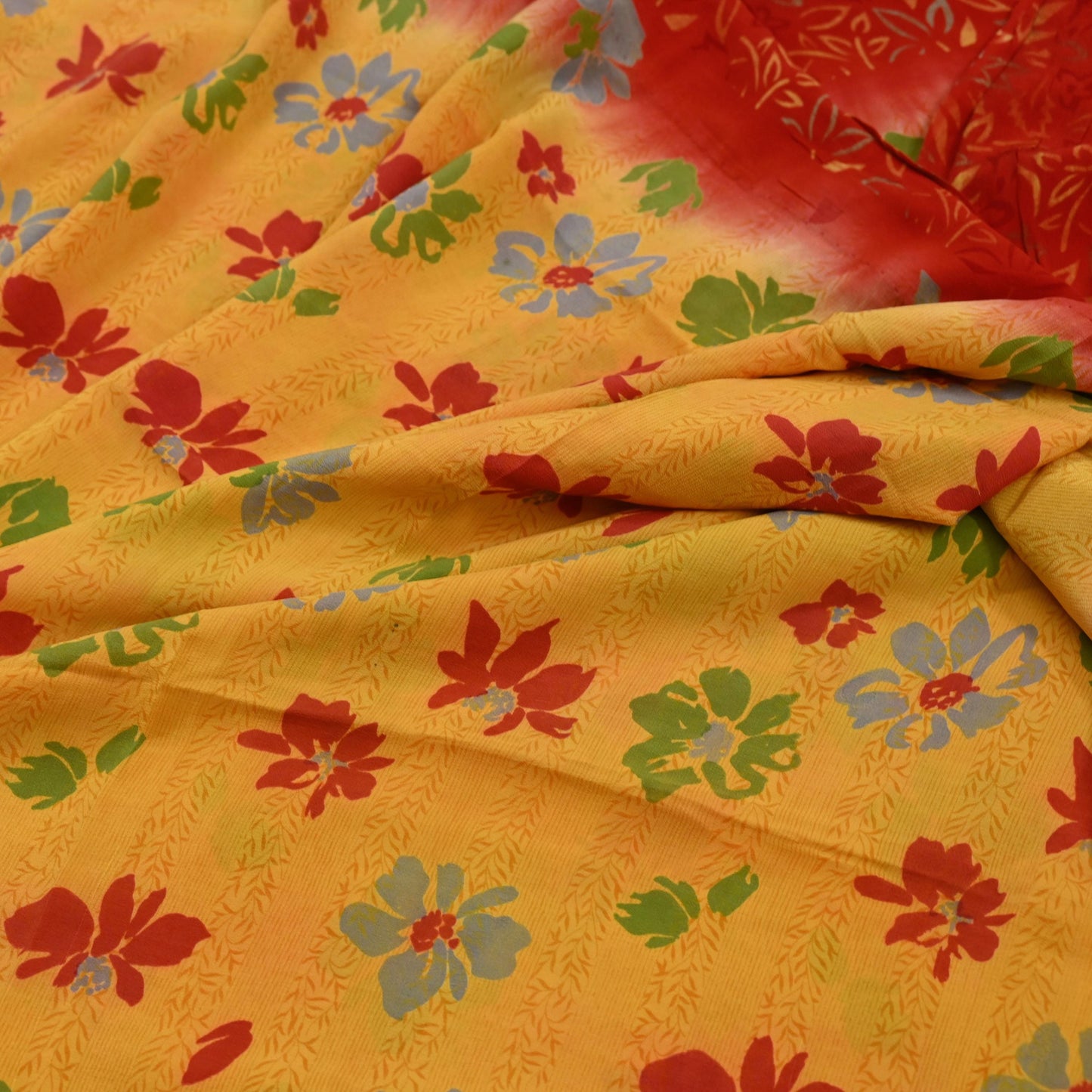 Indian Vintage Sari Mustard Pure Crepe Silk Printed Saree 5yd Sewing Floral Soft Craft Fabric Wrap Dress making Crafting Quilting