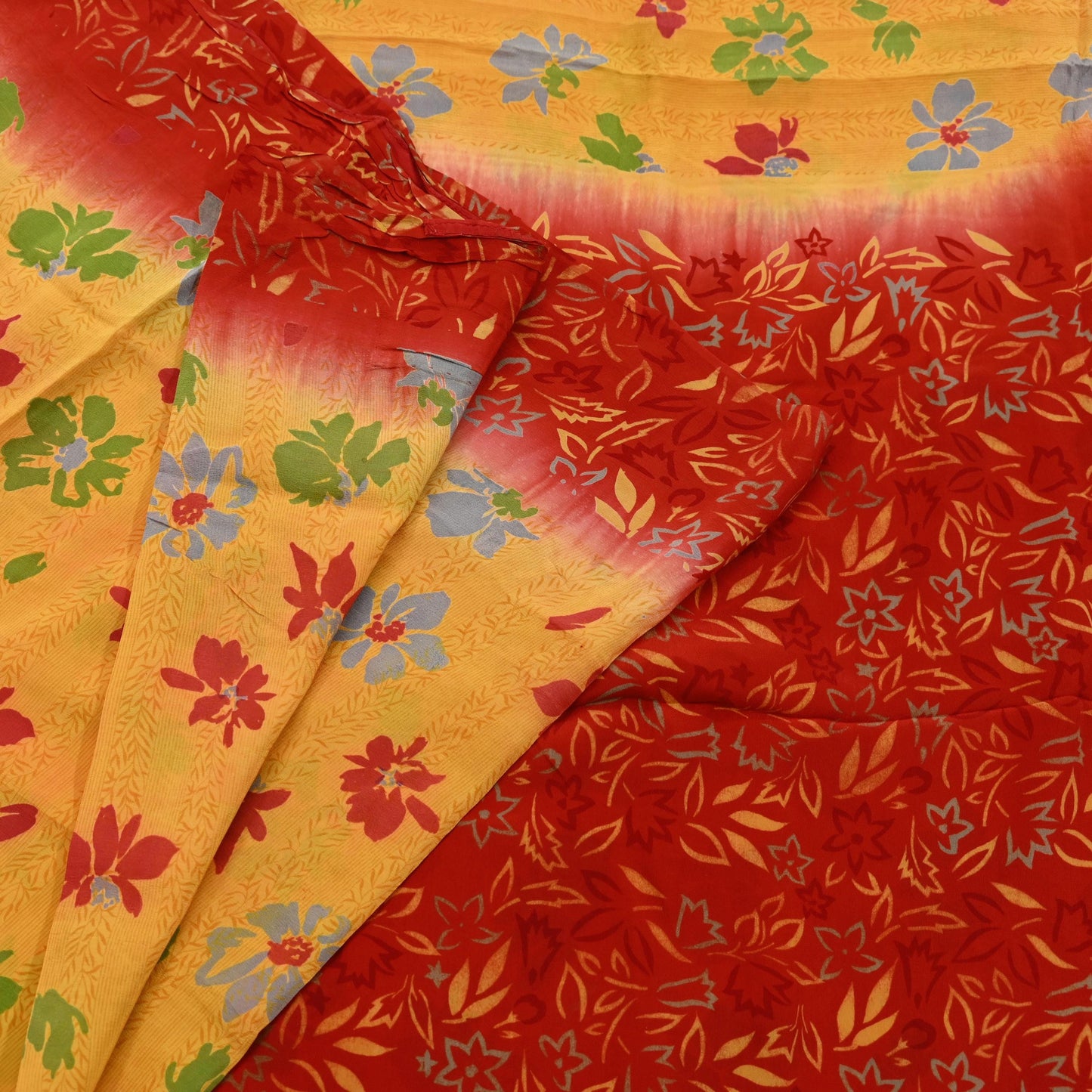 Indian Vintage Sari Mustard Pure Crepe Silk Printed Saree 5yd Sewing Floral Soft Craft Fabric Wrap Dress making Crafting Quilting