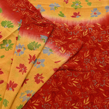 Indian Vintage Sari Mustard Pure Crepe Silk Printed Saree 5yd Sewing Floral Soft Craft Fabric Wrap Dress making Crafting Quilting