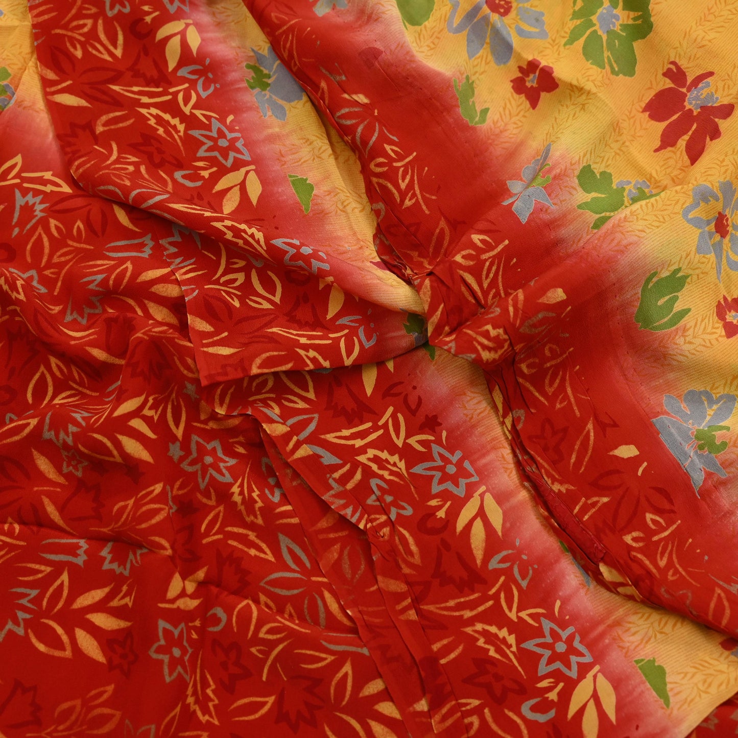 Indian Vintage Sari Mustard Pure Crepe Silk Printed Saree 5yd Sewing Floral Soft Craft Fabric Wrap Dress making Crafting Quilting