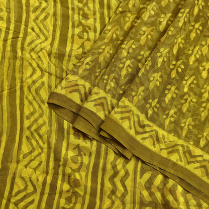 Indian Vintage Sari Yellow & Green Pure Crepe Silk Printed Sarees 5yd Sewing Floral Soft Craft Fabric Wrap Dress making Crafting Quilting